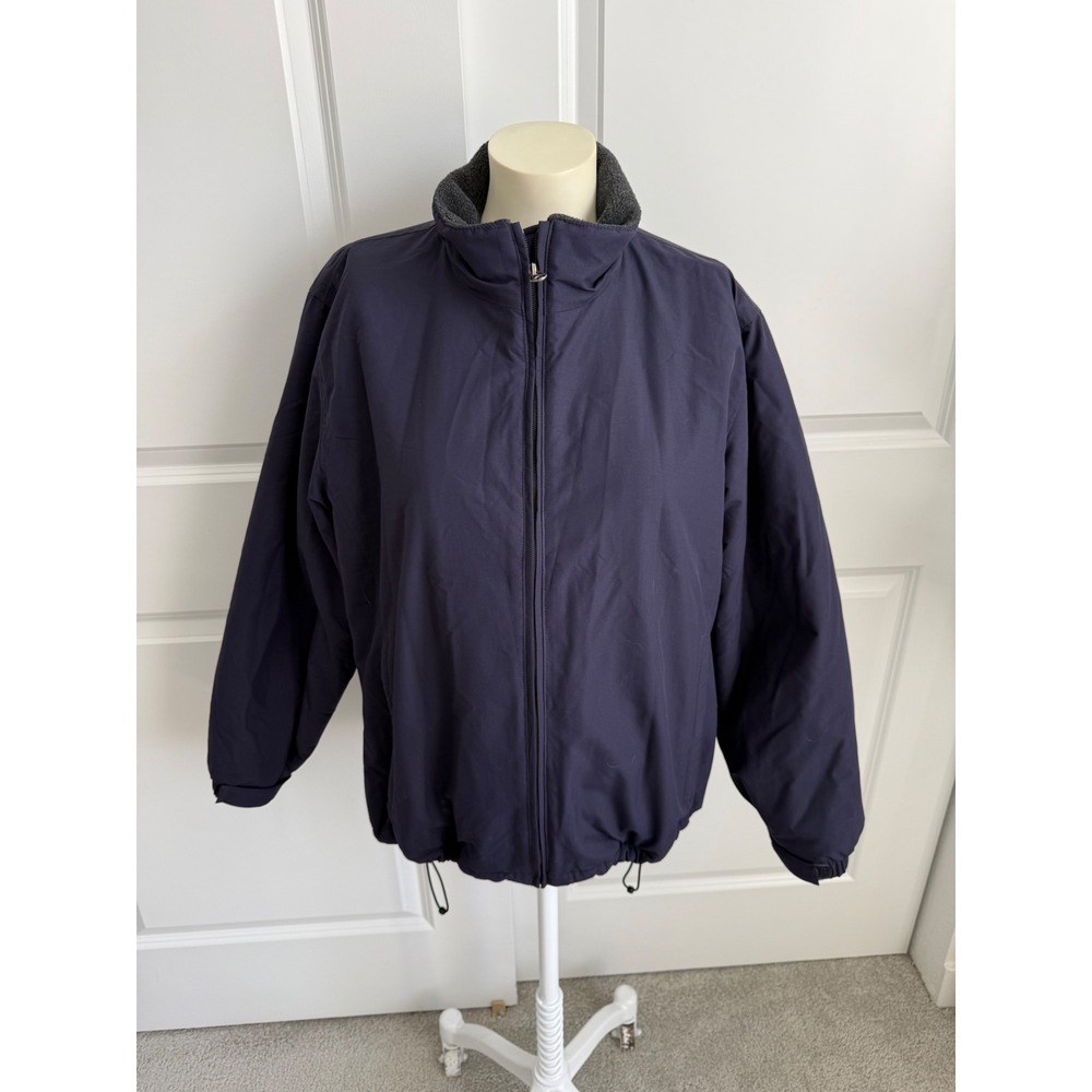 Lands End Squall Jacket Navy Blue Fleece Lined Zip Winter Jacket Womens L 14-16